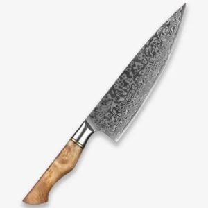 B30 8 Inch Chef Knife, 67 Layers Damascus Steel Having Figured Sycamore Wood Handle